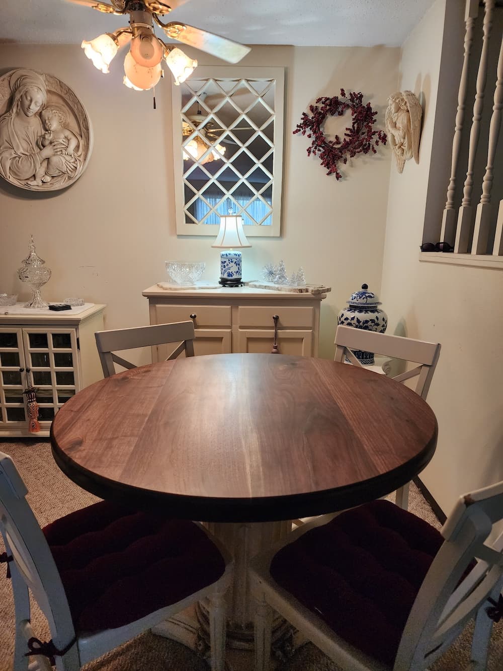 Round walnut dining table